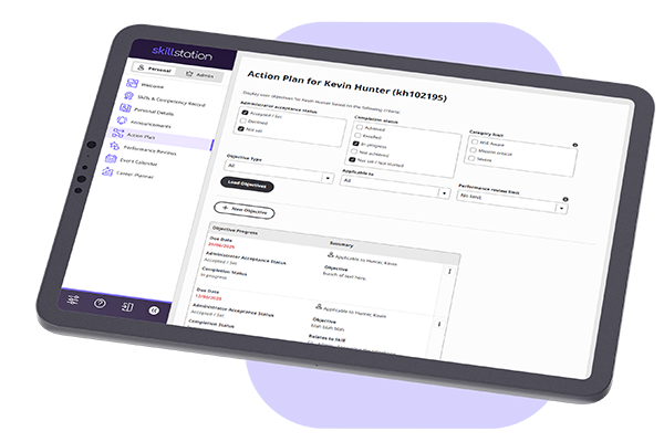 A tablet device displaying an Action Plan in the SkillStation app