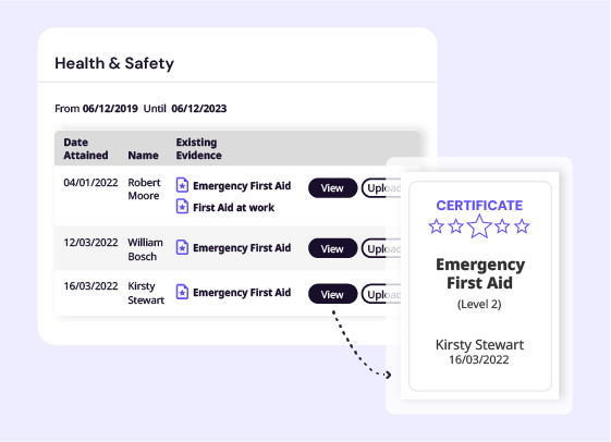 The SkillStation user interface used to upload or view supporting documentation